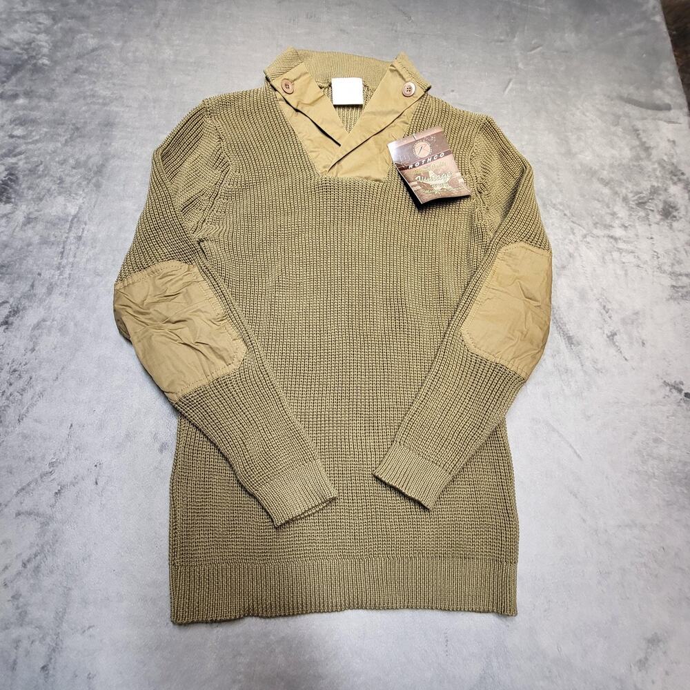 Rothco Sweater Mens XL Khaki Vintage WWII Mechanic Cotton Elbow Patch 2 Button